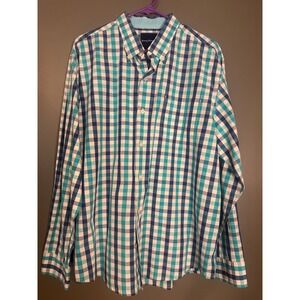 Tommy Bahama Mens XL Pima Cotton Gingham Button Down Shirt Teal Navy Blue Check